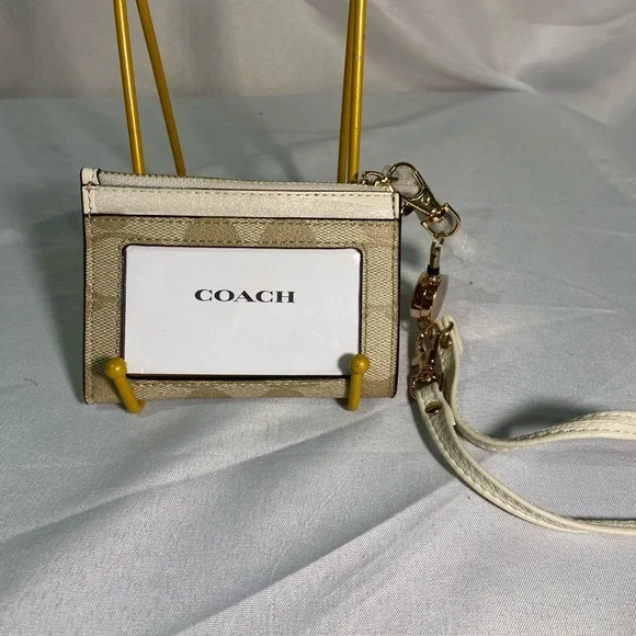 Coach Beige Mini Skinny ID Card , Coin Wallet Keychain/wristlet/lanyard - Picture 3 of 9